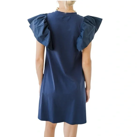 TCEC Ruffle Sleeve Navy women’s Mini T-shirt Dress size Large casual stretch new - Picture 4 of 8